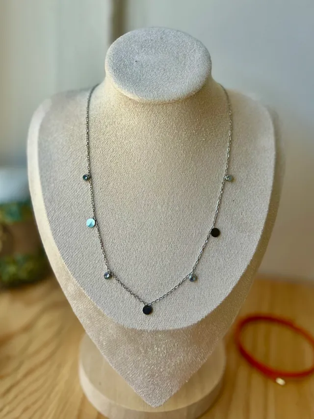 Çelik Taşlı Zincir Kolye