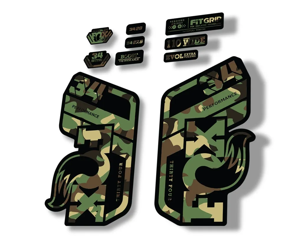 FOX 34 Performance 2021 Factory Fork Decals Suspension Sticker Camo
