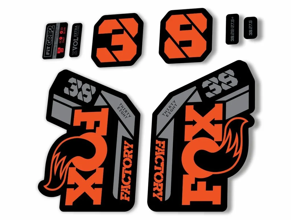 FOX 38 2021 Factory Forks Suspension Decals Sticker Set Adhesive Orange Gray