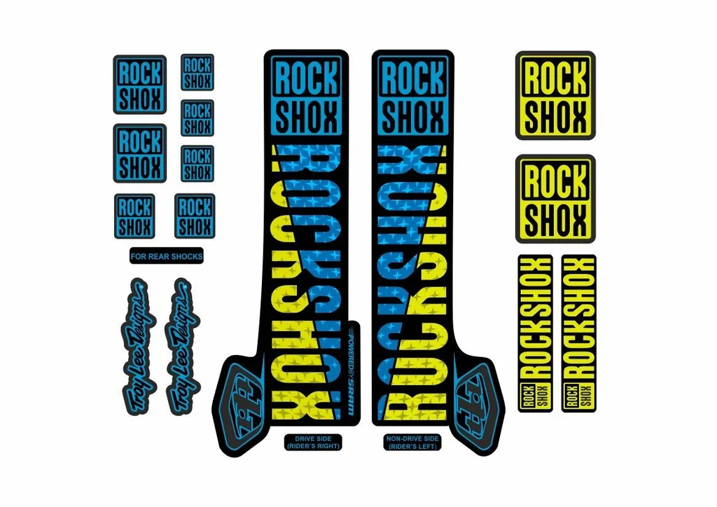 Rock Shox Troy Lee Fork Decal Mountain Bike Cycling Sticker Adhesive Blue Yellow
