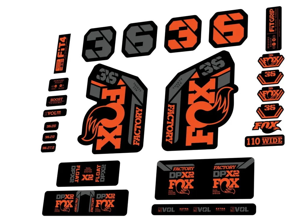 FOX 36 2021 Factory Forks Suspension & DPX2 Shock Decal Sticker Orange Gray Set