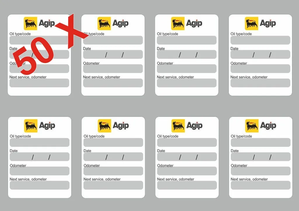 50x AGIP Oil Change Service Reminder Decals Stickers Adhesive Labels Die Cut
