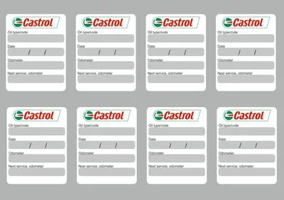 8x CASTROL Oil Change Service Reminder Stickers Decals Adhesive Labels Die Cut