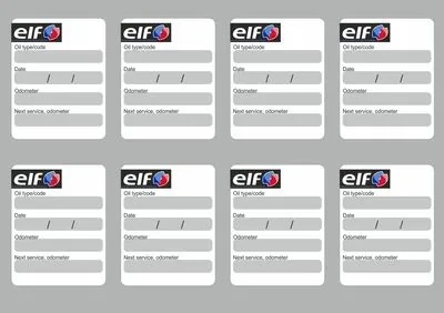 8x ELF Oil Change Service Reminder Decals Stickers Adhesive Labels Die Cut