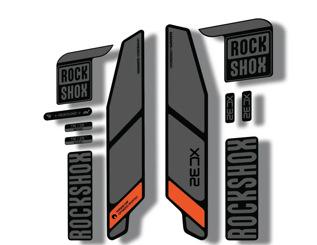 Rock Shox XC32 2014 Fork Decal Mountain Bike Cycling Sticker Adhesiv Gray Orange