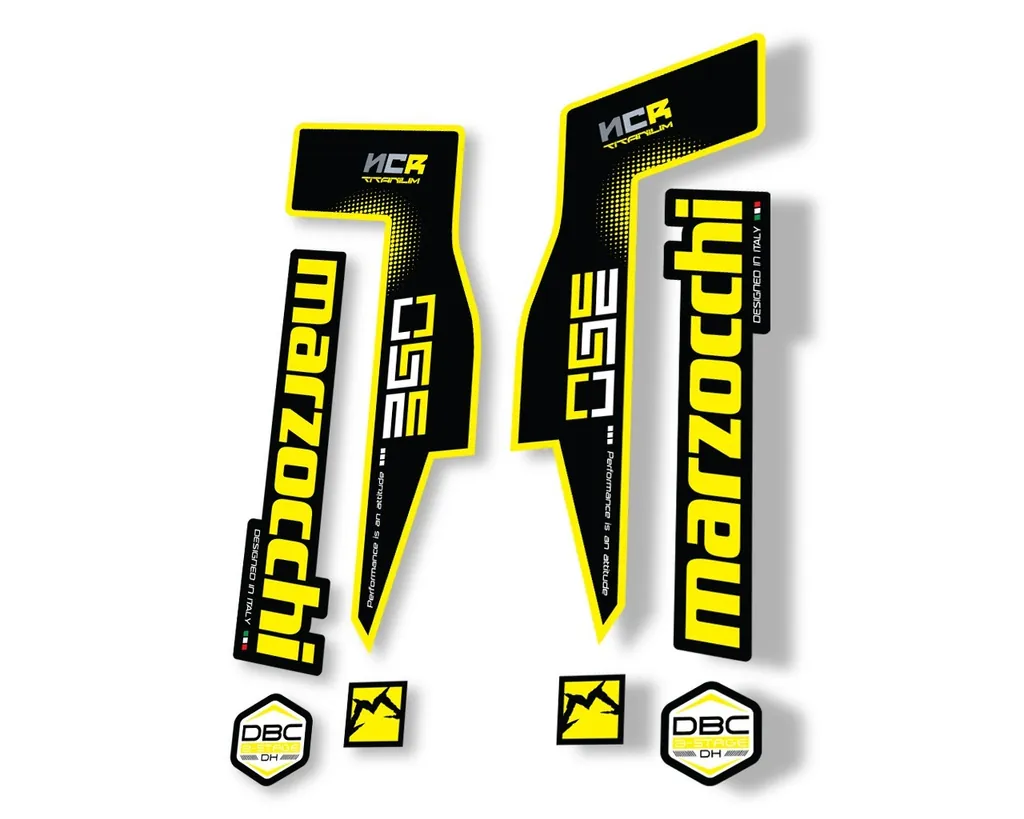 Marzocchi 350 NCR Titanium Fork Suspension Sticker Decal Adhesive Kit Yellow