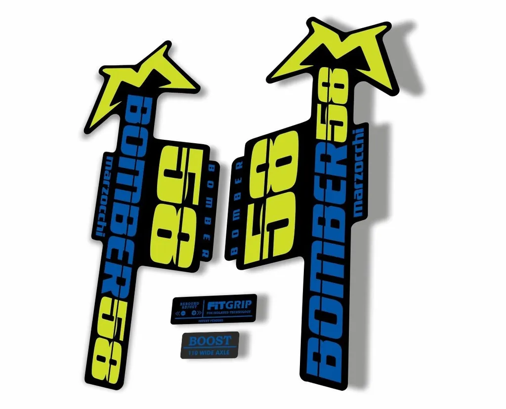 Marzocchi Bomber 58 2018 Fork Suspension Sticker Decal Kit Adhesive Lime Blue