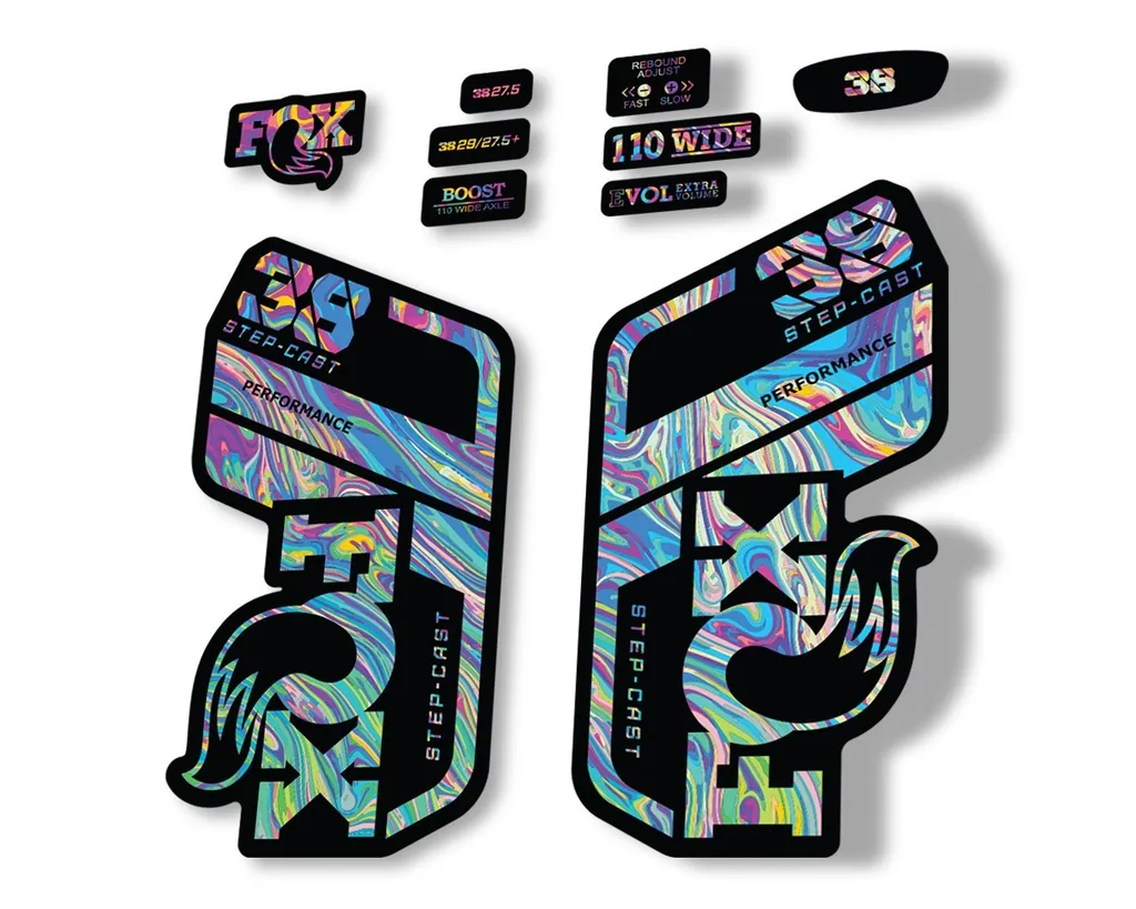 FOX 38 Step Cast SC 2021 Performance Fork Decals Suspension Sticker Oil Slick 1