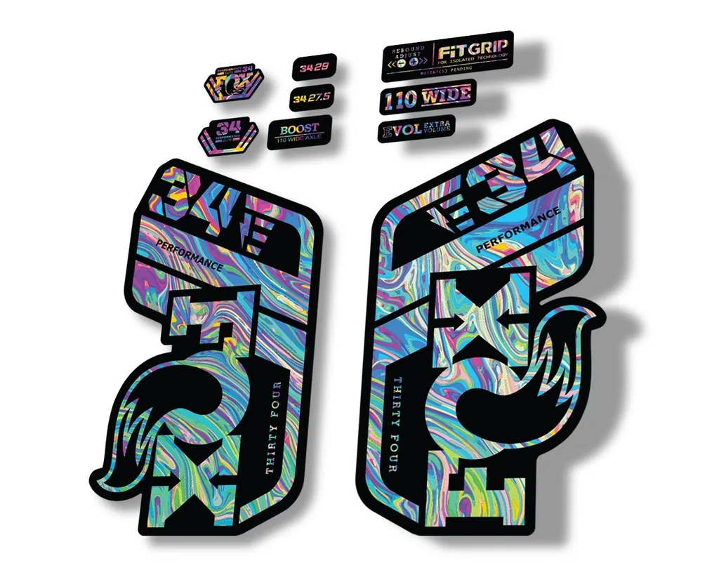FOX 34 Performance E Bike 2021 Factory Fork Decals Suspension Sticker Oil Slick1