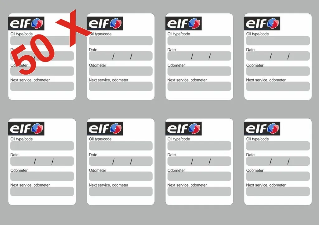 50x ELF Oil Change Service Reminder Decals Stickers Adhesive Labels Die Cut