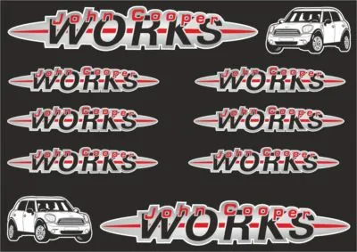 John Cooper Mini Works Decal Stickers Graphic Set Logo Vinyl Adhesive 10 Pcs