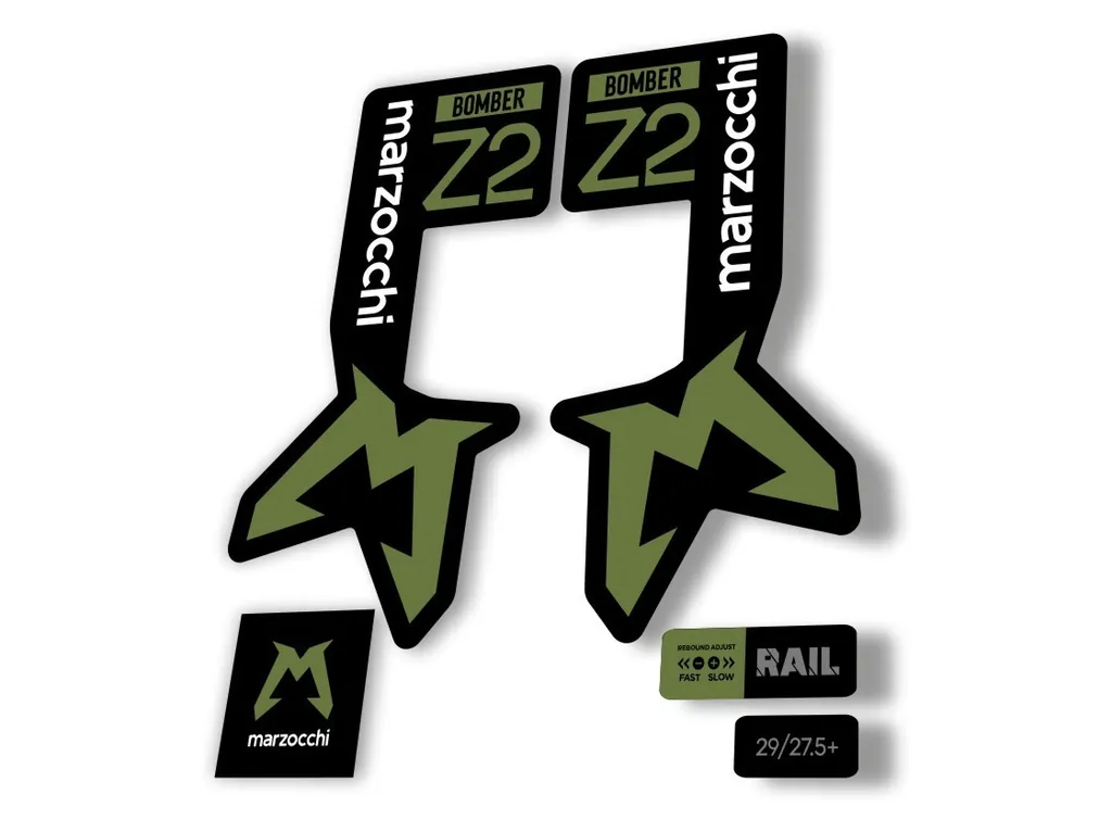 Marzocchi Bomber Z2 2025 Fork Suspension Sticker Decal Kit Adhesive Olive