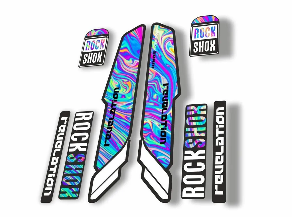Rock Shox REVELATION 2013 Mountain Bike Cycling Decal Kit Sticker Oil Slick 1