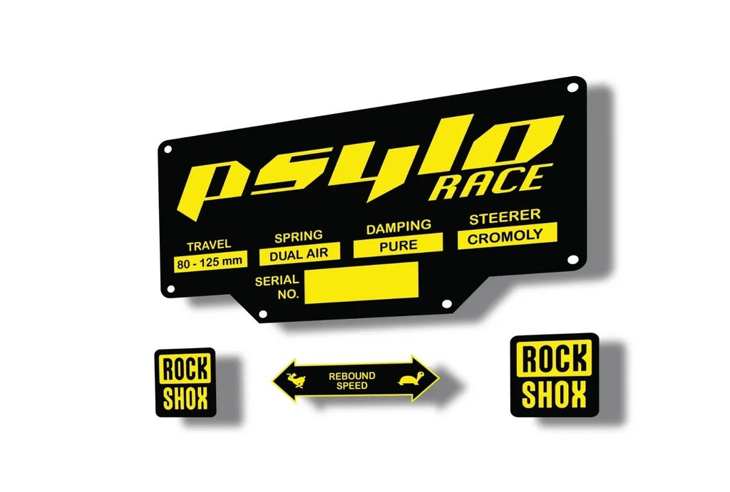 Rock Shox PSYLO RACE 2002 Mountain Bike Cycling Decal Kit Sticker Adhesiv Yellow