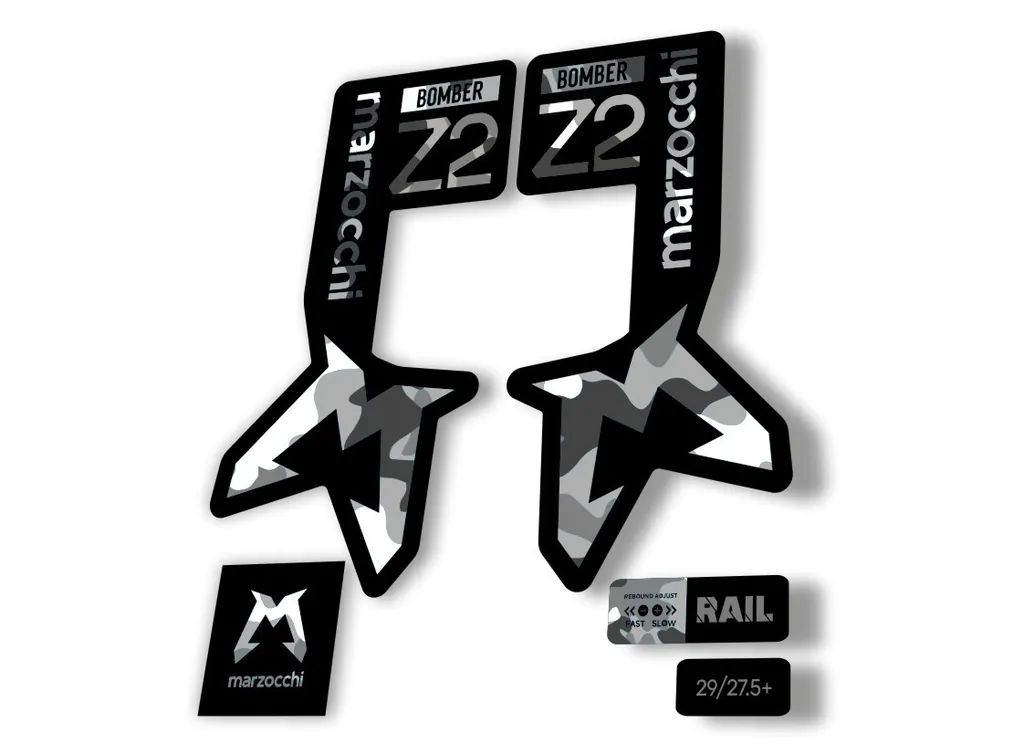 Marzocchi Bomber Z2 2025 Fork Suspension Sticker Decal Kit Adhesive White Camo