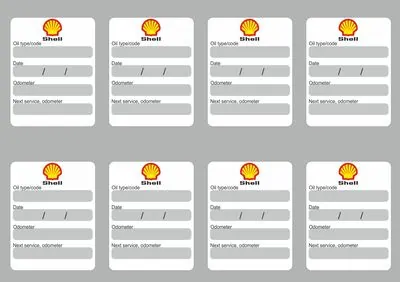 8x SHELL Oil Change Service Reminder Stickers Decals Adhesive Labels Die Cut