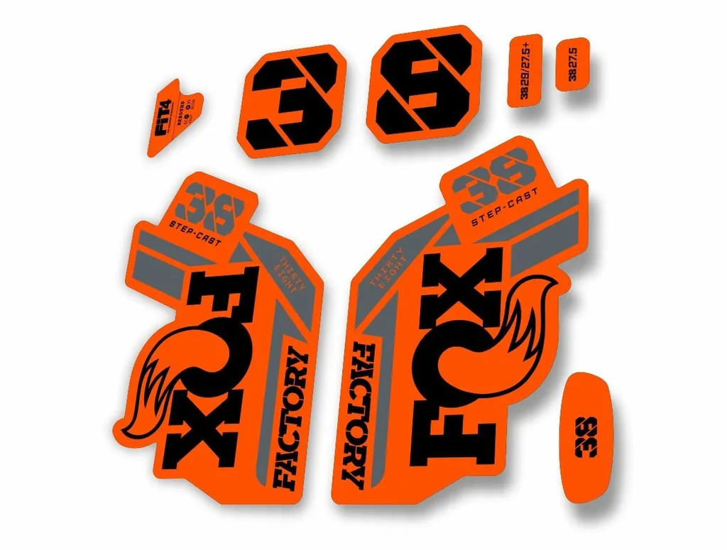 FOX 38 Step Cast SC 2021 Factory Fork Decals Suspension Sticker Adhesive Orange1