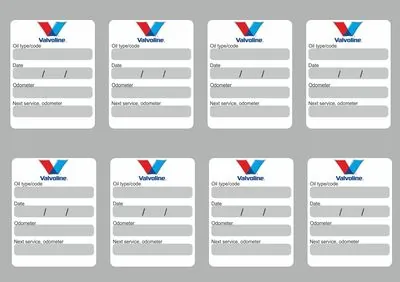 8x VALVOLINE Oil Change Service Reminder Decals Stickers Adhesive Labels Die Cut