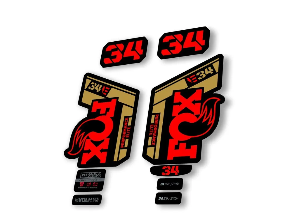Fox 34 2022 Performance Elite E Bike Fork Decals Suspension Sticker Red Gold