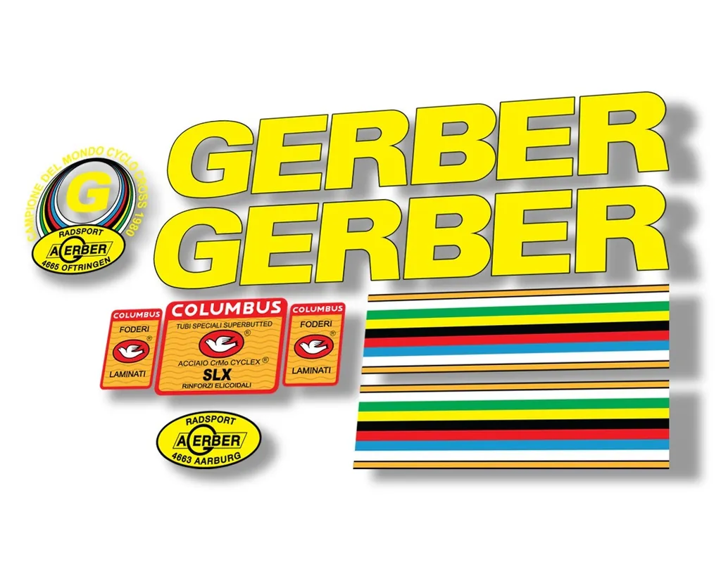 GERBER Cyclo Cross 1978-1981 Frame Decal Kit Sticker Adhesive Aufkleber Set