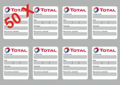 50x TOTAL Oil Change Service Reminder Stickers Decals Adhesive Labels Die Cut