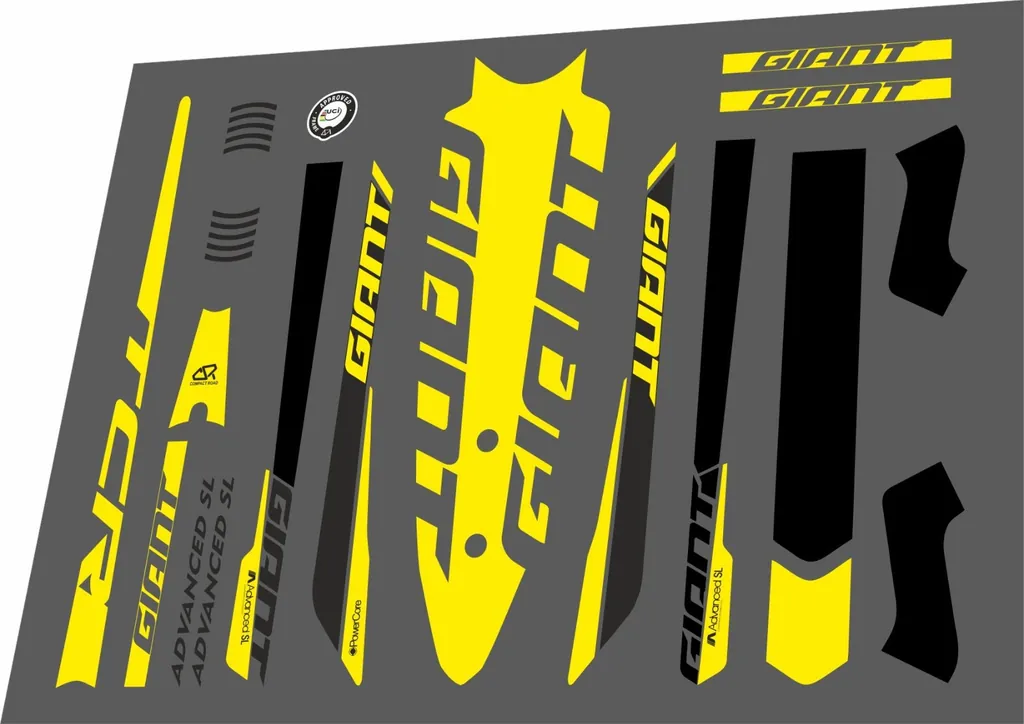 Bicycle Vinyl Stickers – Fits GIANT TCR Advanced SL Bike Frames – Yellow