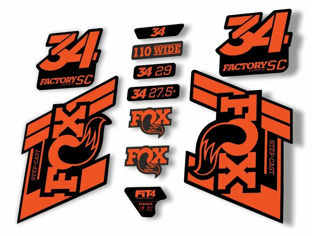 FOX 34 Step Cast SC 2019 Fork Suspension Factory Decals Stickers Adhesive Orange