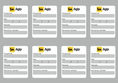 8x AGIP Oil Change Service Reminder Decals Stickers Adhesive Labels Die Cut