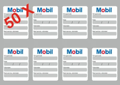 50x MOBIL Oil Change Service Reminder Stickers Decals Adhesive Labels Die Cut