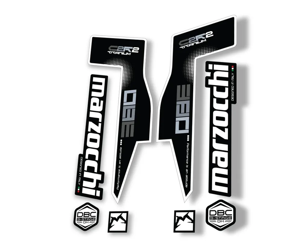 Marzocchi 380 C2R2 Titanium Suspension Graphic Decal Kit Sticker Set White