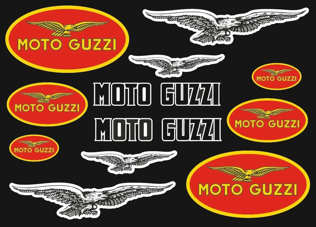 Moto Guzzi Motorcycle Decals Logo Stickers Graphic Set Vinyl Adhesive 12 Pcs