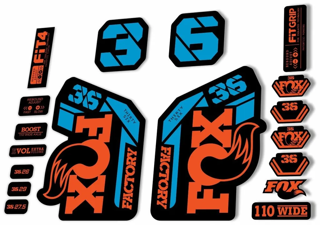 FOX 36 Fork Decal Sticker Set 2021 Factory MTB Suspension Graphics – Orange Blue