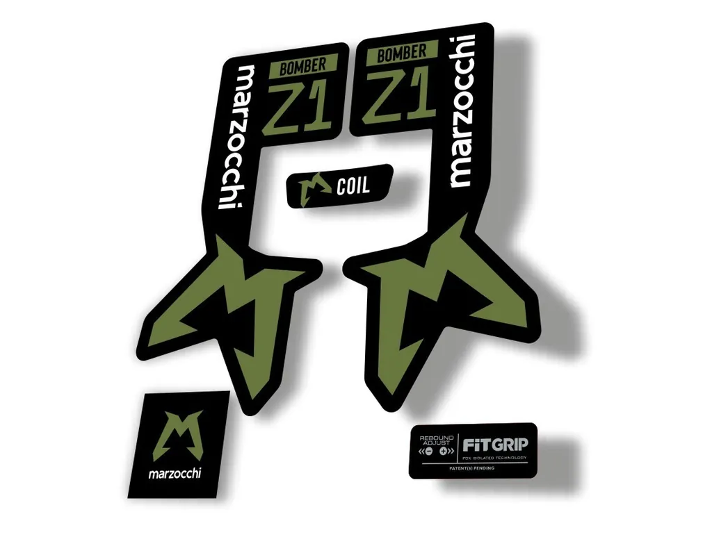 Marzocchi Bomber Z1 2025 2025 Fork Suspension Sticker Decal Kit Adhesive Olive