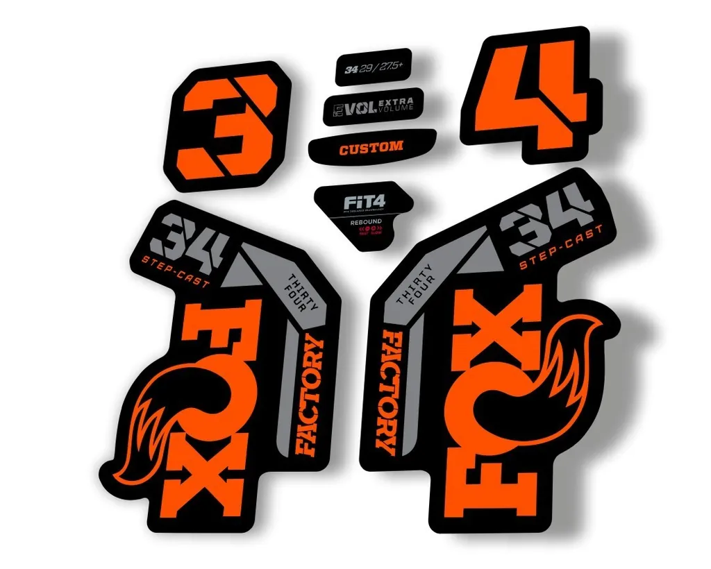 FOX 34 Step Cast SC 2023 Factory Fork Decals Suspension Sticker Orange Gray