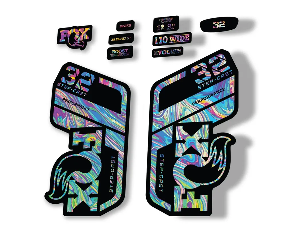 FOX 32 Step Cast Perf. 2021 Factory Fork Decals Suspension Sticker Oil Slick1