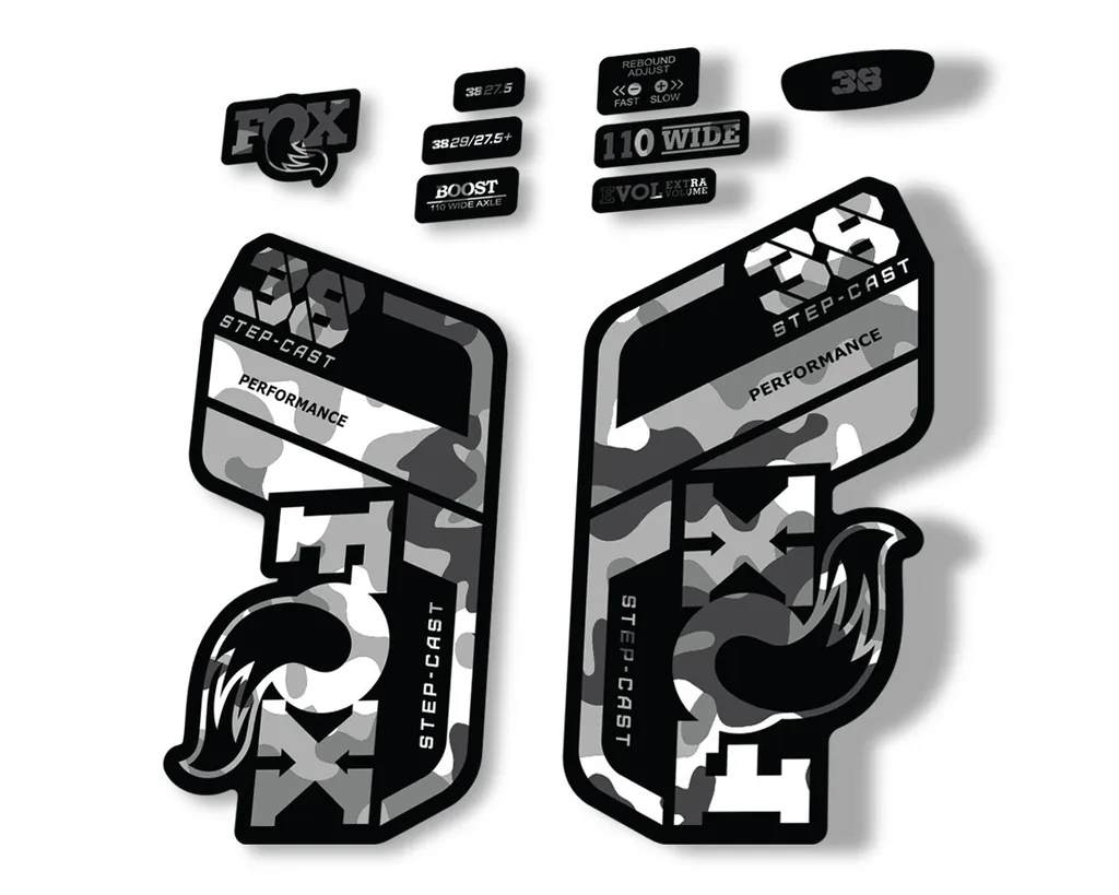 FOX 38 Step Cast SC 2021 Performance Fork Decals Suspension Sticker White Camo
