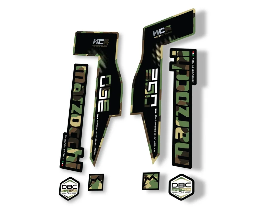 Marzocchi 350 NCR Titanium Fork Suspension Sticker Decal Adhesive Kit Camo