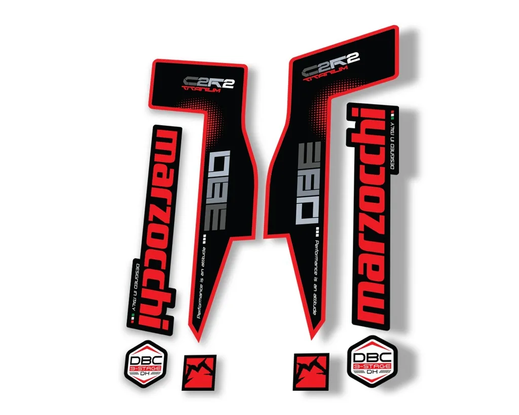 Marzocchi 380 C2R2 Titanium Suspension Graphic Decal Kit Sticker Set Red