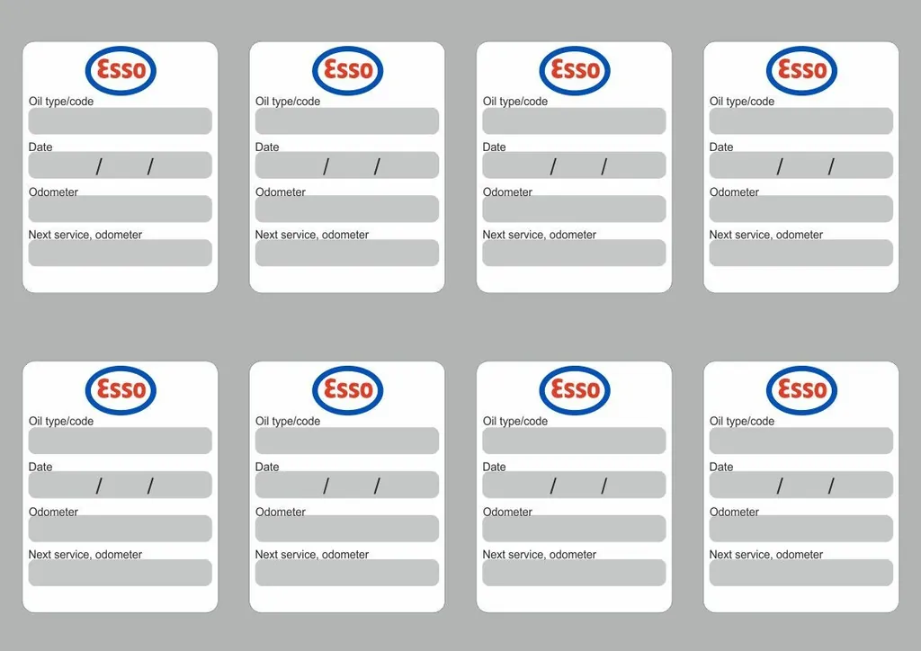 8x ESSO Oil Change Service Reminder Stickers Decals Adhesive Labels Die Cut