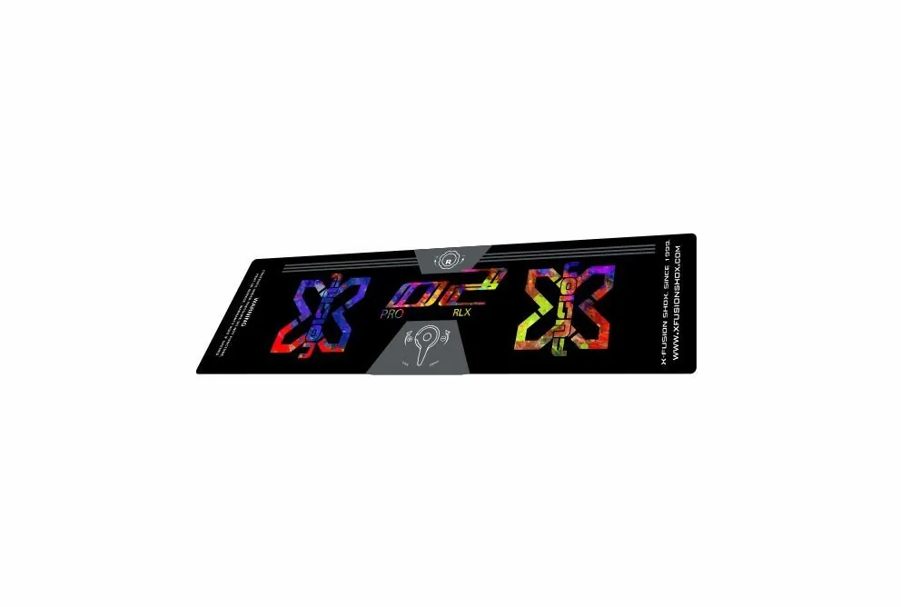 X Fusion 2018 O2 Pro RLX Rear Shock Suspension Sticker Factory Decal Oil Slick
