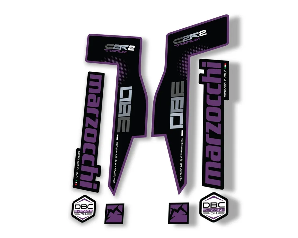 Marzocchi 380 C2R2 Titanium Suspension Graphic Decal Kit Sticker Set Purple