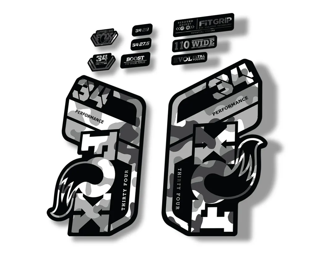 FOX 34 Performance 2021 Factory Fork Decals Suspension Sticker White Camo
