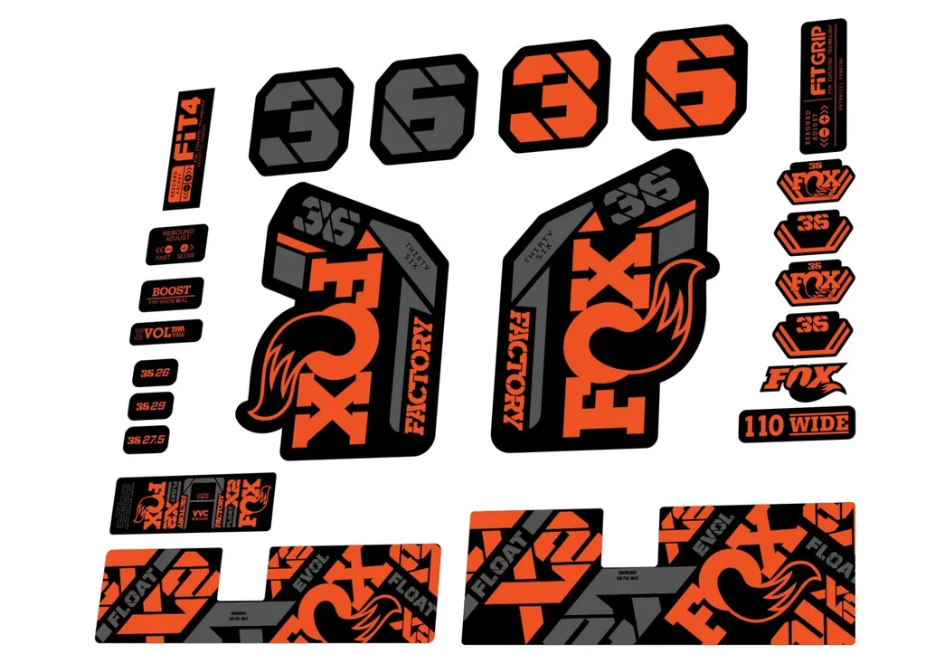 FOX 36 2021 Factory Forks Suspension & X2 Shock Decal Sticker Orange Gray Set