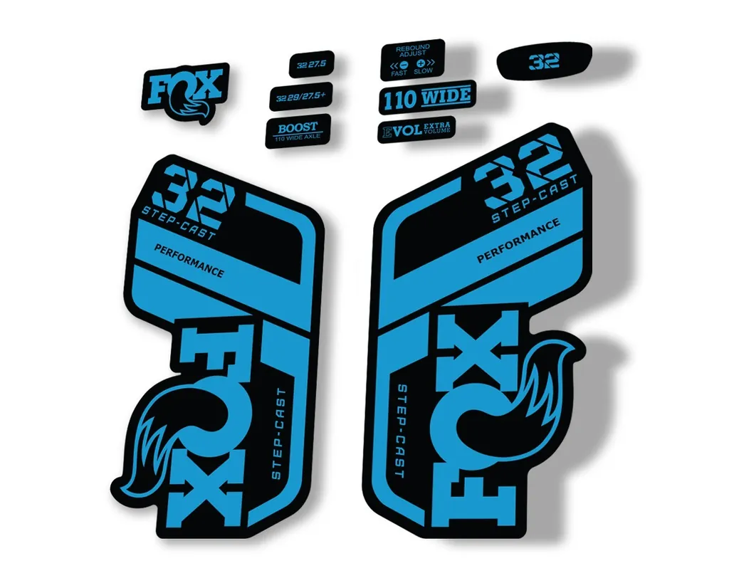 FOX 32 Step Cast Perf. 2021 Factory Fork Decals Suspension Sticker Blue