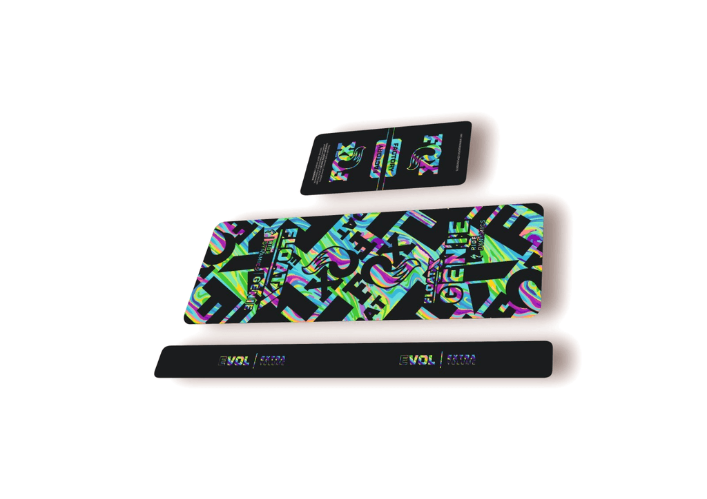 FOX Float X GENIE 2025 Rear Shock Decal Sticker Kit Adhesive Oil Slick 1