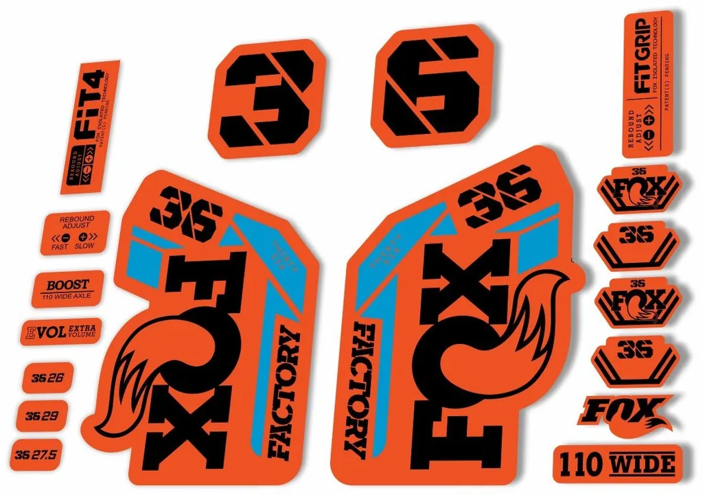 FOX 36 Fork Decal Sticker Set 2021 Factory MTB Suspension Graphics Orange Blue1