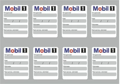 8x MOBIL1 Oil Change Service Reminder Stickers Decals Adhesive Labels Die Cut