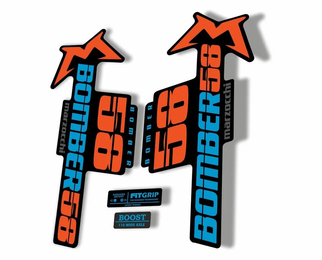 Marzocchi Bomber 58 2018 Fork Suspension Sticker Decal Kit Adhesive Orange Blue