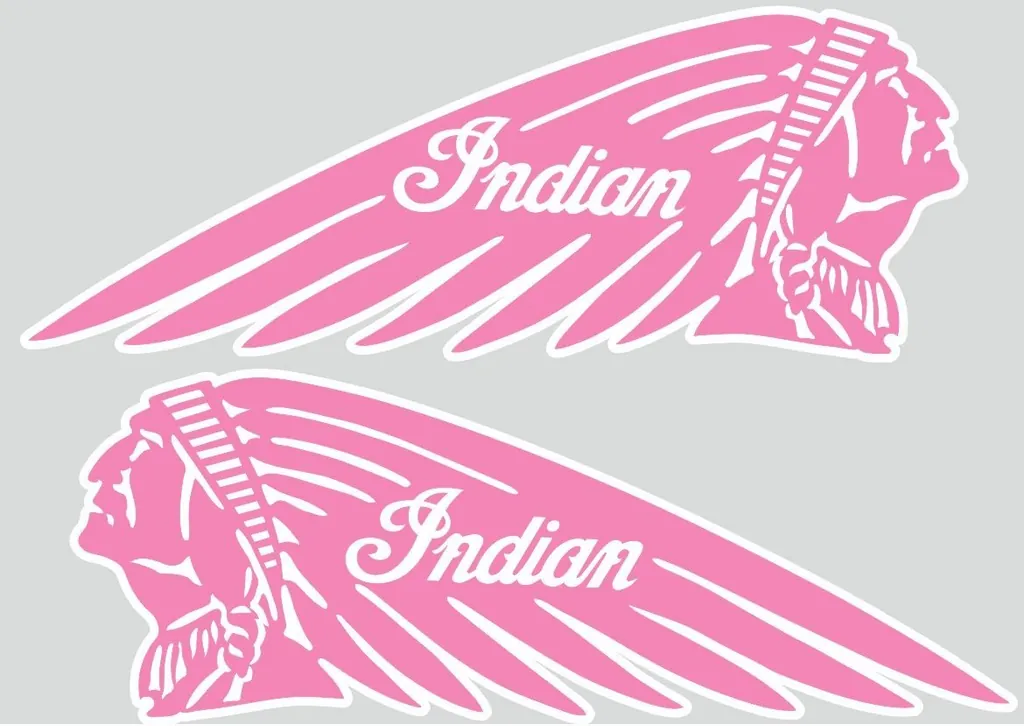 INDIAN WAR BONNET MOTORCYLES Vinyl Decal Adhesive Sticker 11"x4" Pink 2 Pcs