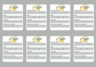 8x QUAKER STATE Oil Change Service Reminder Decals Adhesive Labels Die Cut